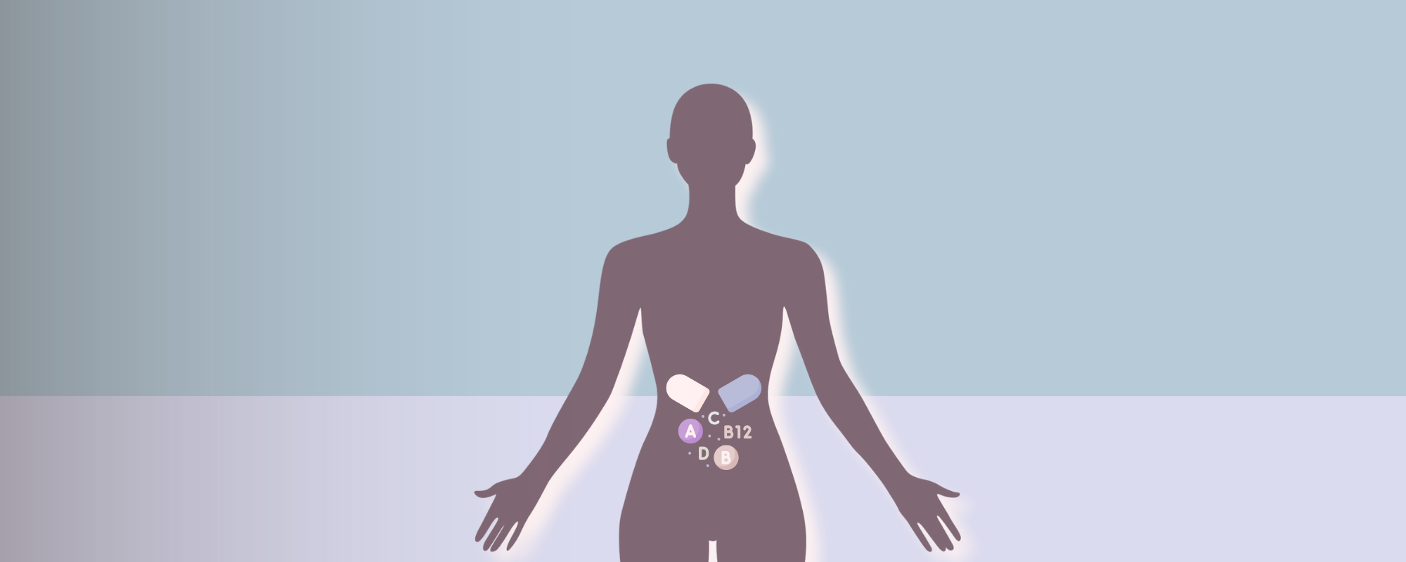 Umriss einer Frau mit Nährstoffen im Körper