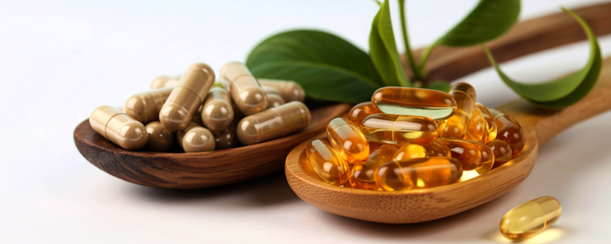 Supplements auf zwei Holzlöffeln
