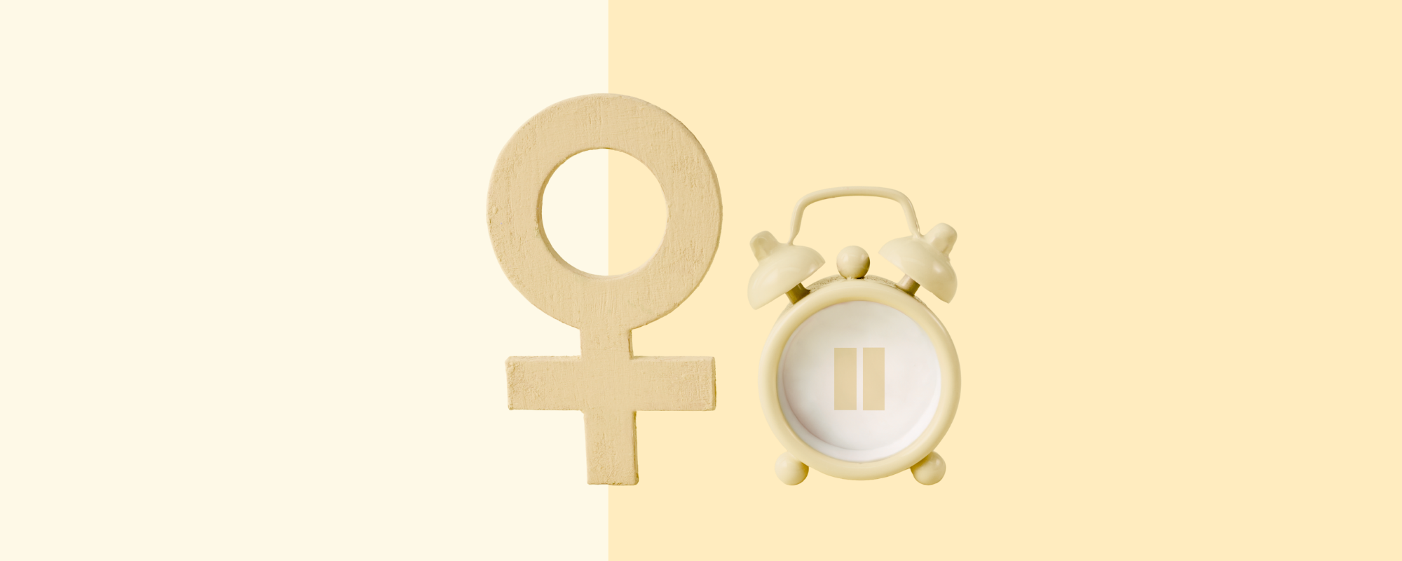 Perimenopause: Frauensymbol & Wecker mit Stoppzeichen