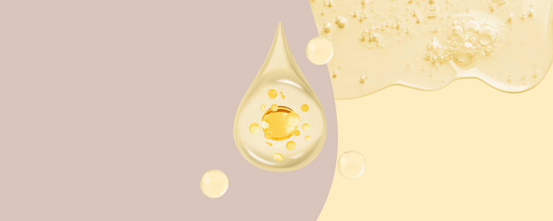 Niacinamid Tropfen und Gel auf einem beige-gelben Hintergrund