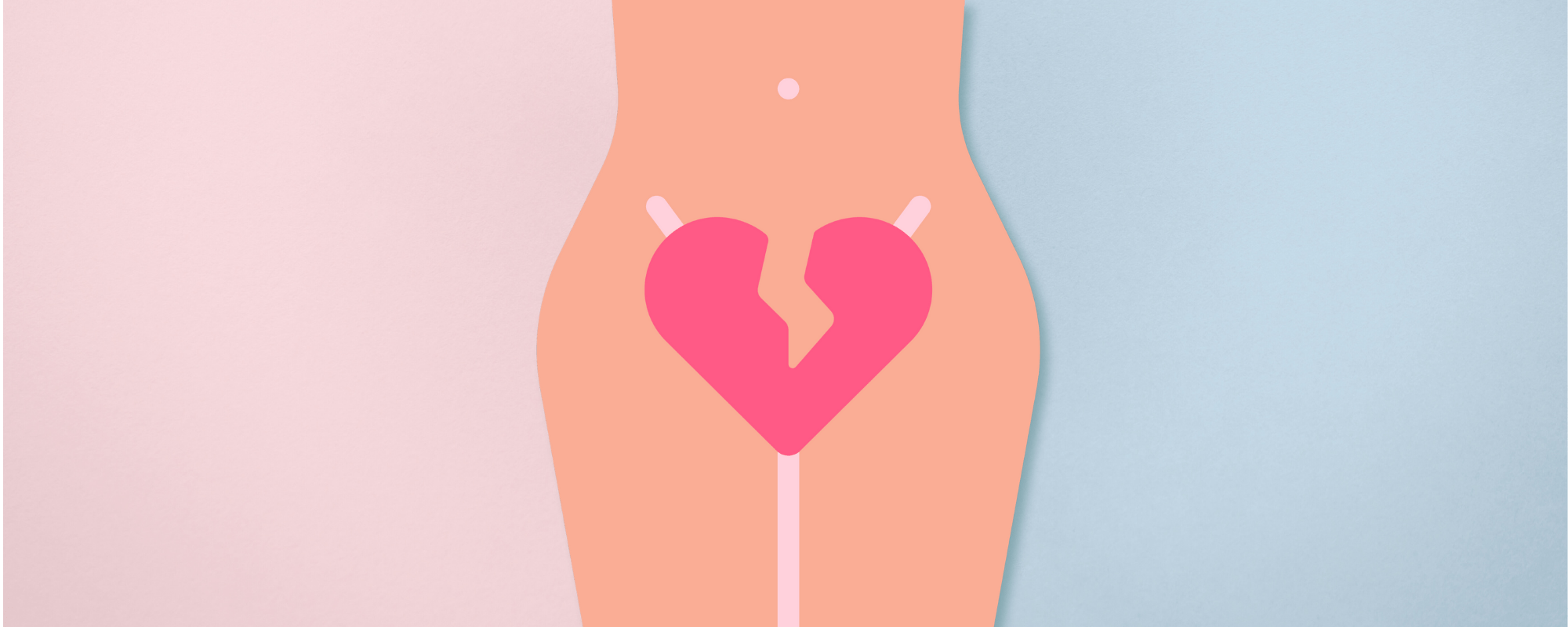 PMES: Unterleib einer Frau mit Sexualorganen in Herzform auf rosa-blauem Hintergrund