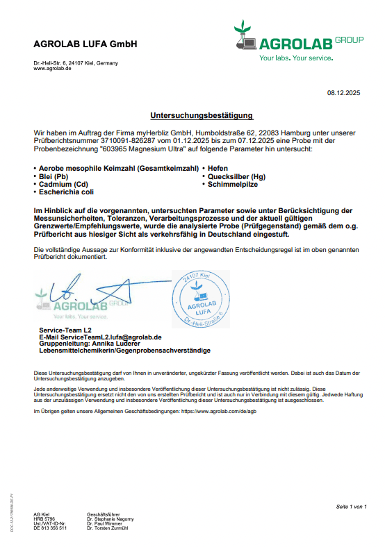 Zehn Magnesium-Kapseln von H3R LAB in einer transparenten Verpackung, Nahaufnahme der Produktbeschreibung auf der Verpackung