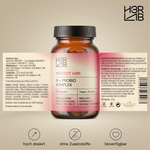 Label des 9xProbio Komplex Nahrungsergänzungsmittels von H3R LAB mit verschiedenen probiotischen Stämmen.