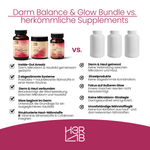 Darm Balance & Glow Bundle von H3R LAB mit natürlichen Nahrungsergänzungsmitteln für Darmgesundheit und strahlende Haut.