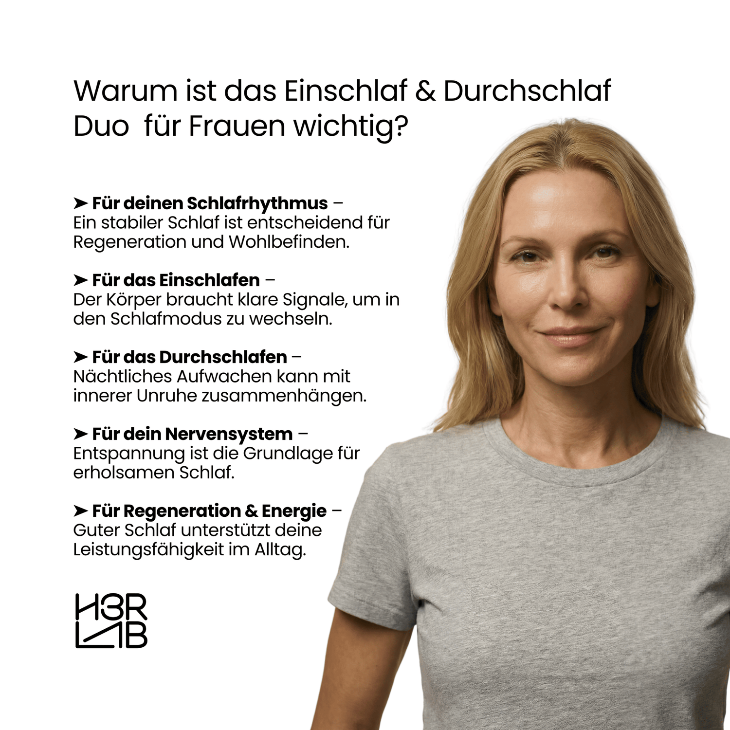 H3R LAB Einschlaf & Durchlauf Duo, natürliche Nahrungsergänzung für besseren Schlaf, zeigt die Verpackung des Produkts