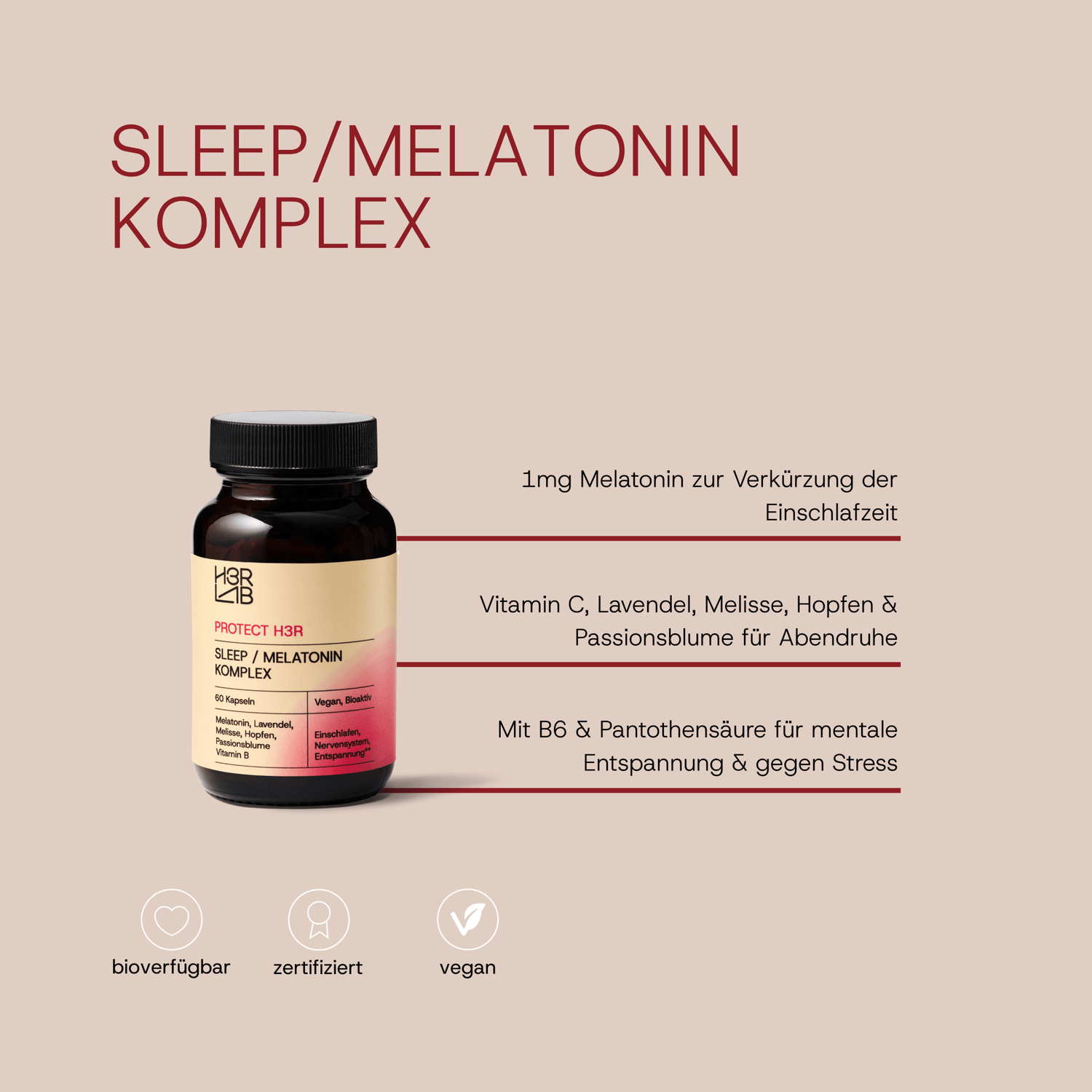 H3R LAB Schlaf/Melatonin Komplex 1mg, Nahrungsergänzungsmittel mit Einschlaf- und Durchschlafunterstützung, Duo-Pack
