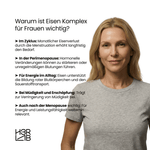 Eisen Komplex von H3R LAB, flüssiges Mineralstoffpräparat mit Eisen in einer braunen Flasche auf weißem Hintergrund