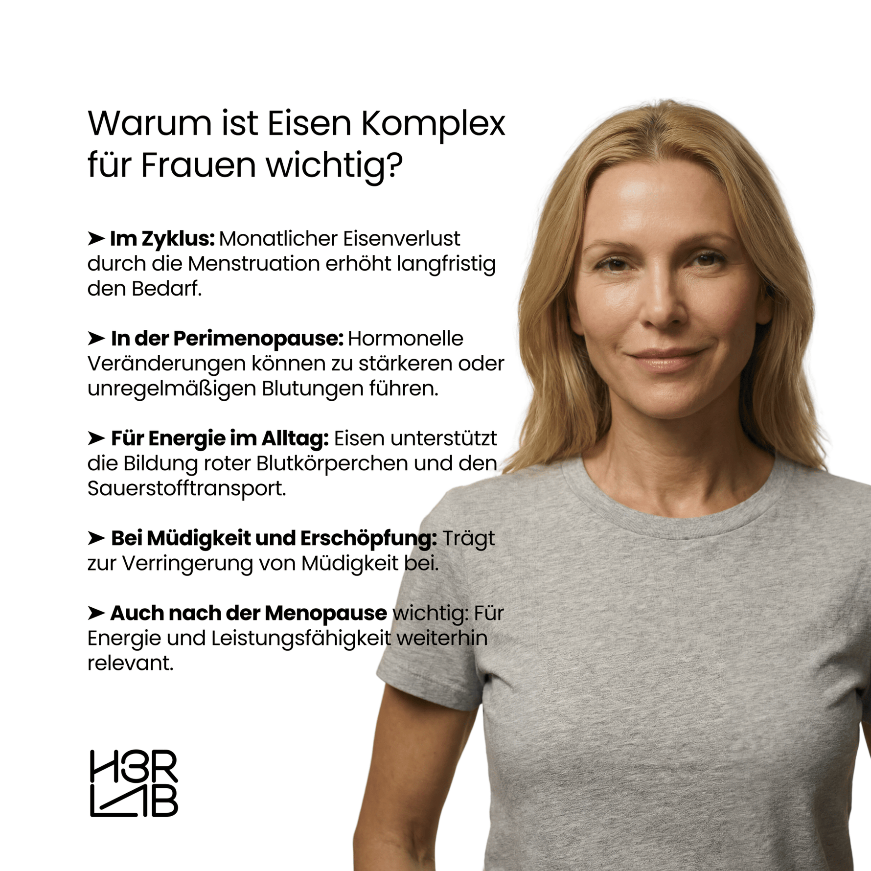 Eisen Komplex von H3R LAB, flüssiges Mineralstoffpräparat mit Eisen in einer braunen Flasche auf weißem Hintergrund