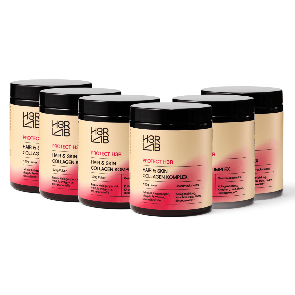 H3R LAB Hair & Skin Kollagen Komplex als Geschenk, zeigt die Nahrungsergänzung in einer eleganten Verpackung mit Kapseln.