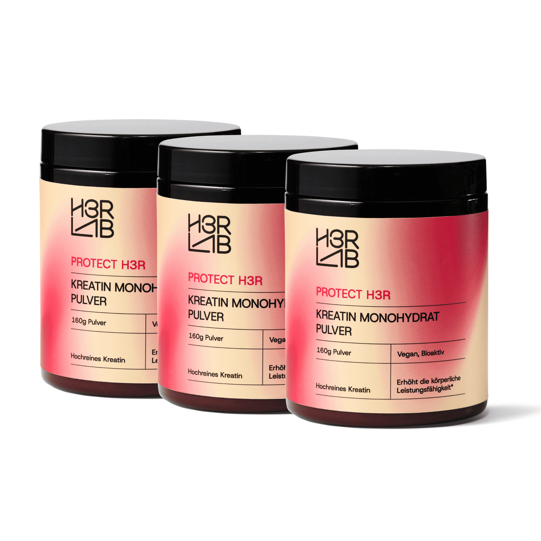 H3R LAB Kreatin Monohydrat Pulver in weißem Pulverform, für Muskelaufbau und Leistungssteigerung
