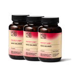 H3RLAB Meno Balance mit einer pflanzlichen Mischung, zeigt die Verpackung mit grüner Pflanze auf weißem Hintergrund