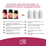 H3R LAB Schlaf & Nerven Balance Bundle mit Kapseln und Tee, entspannende Kräuter für besseren Schlaf und Nervenstärkung.