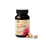 H3R LAB Sleep/Melatonin Komplex 1mg, Kapseln für besseren Schlaf, Nahaufnahme der Verpackung und Kapseln