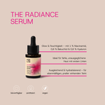 H3R LAB Radiance Bundle mit Niacinamid und Bakuchiol, zeigt Serumflasche mit goldener Verpackung und Applikator.