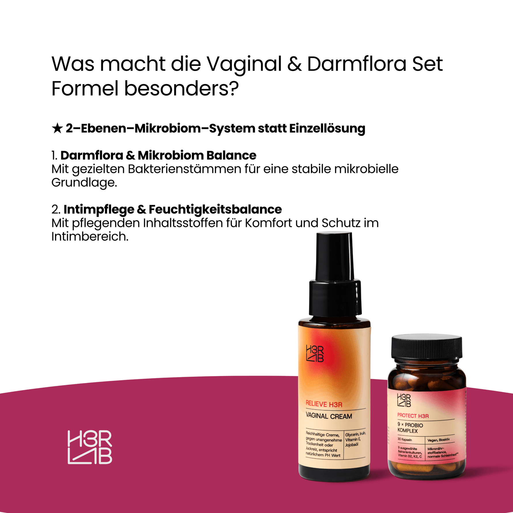 Vaginal- und Darmflora-Set von H3R LAB mit probiotischen Kapseln für die Gesundheit des Darms und der Vagina.