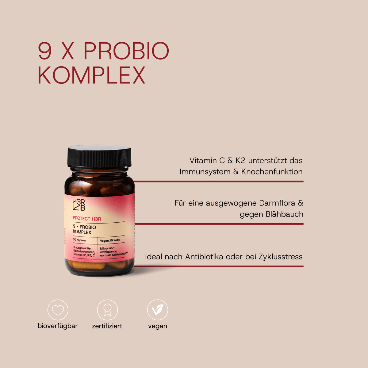 Vaginal- und Darmflora-Set mit 9xProbio Komplex von H3R LAB, probiotische Nahrungsergänzung für die Gesundheit.