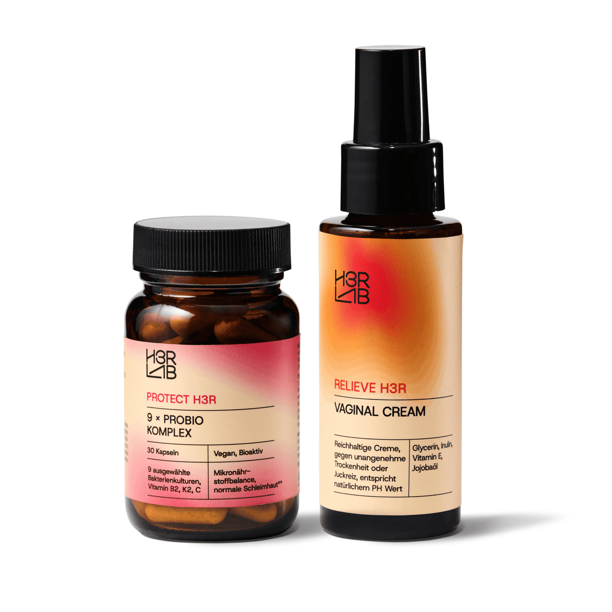 Vaginal- und Darmflora-Set von H3R LAB mit probiotischen Präparaten für die Gesundheit der Scheide und Darm.