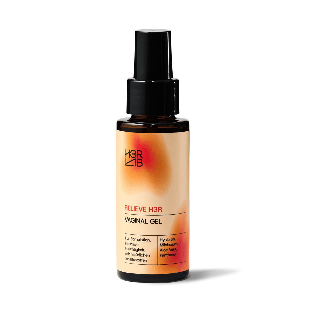 Vaginal-Gel mit Aloe Vera von H3R LAB in 50ml Flasche, zeigt das Gel in einer transparenten Tube