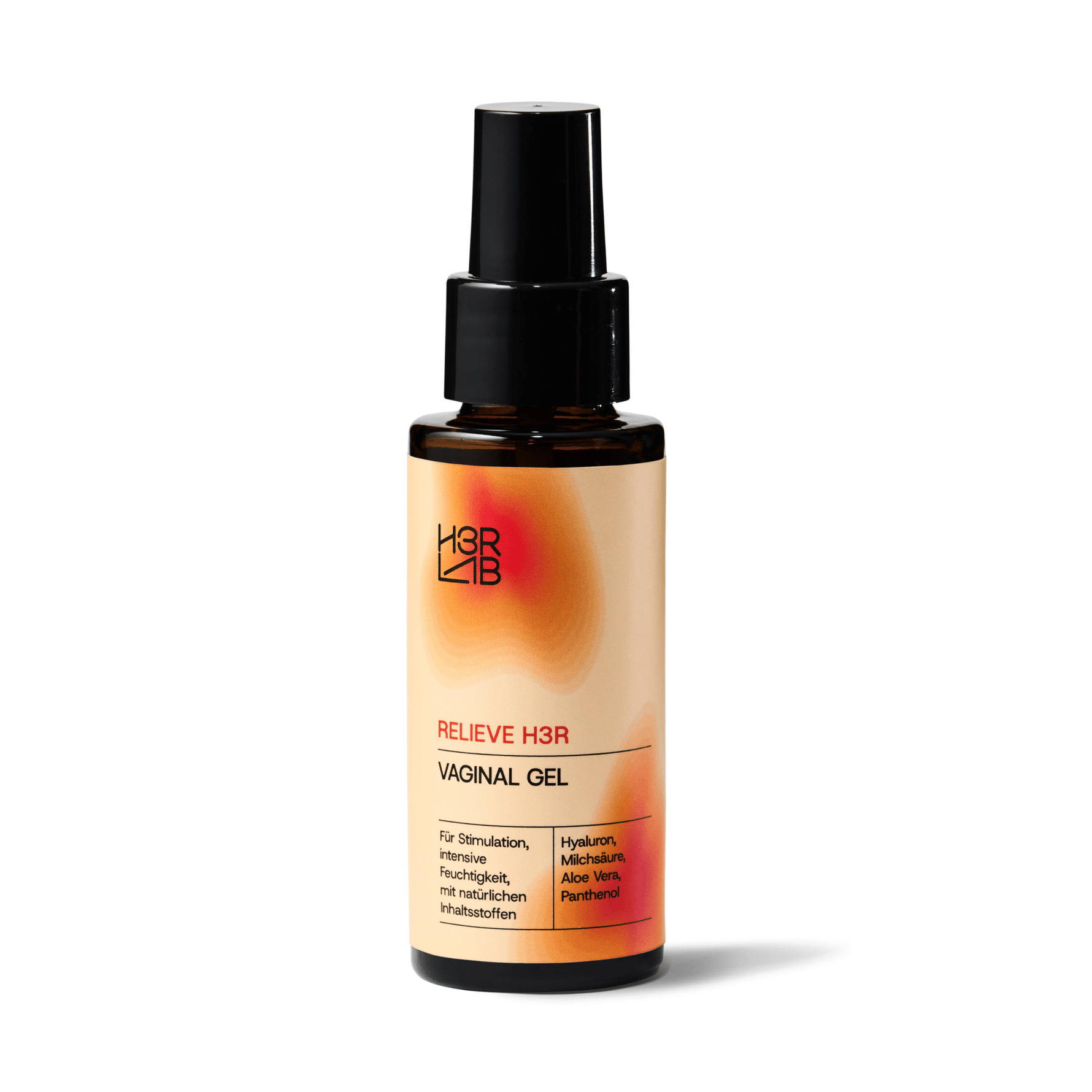 Vaginal-Gel mit Aloe Vera von H3R LAB in 50ml Flasche, zeigt das Gel in einer transparenten Tube