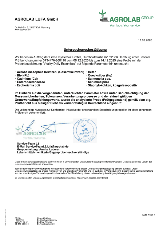 H3R LAB Vitality Daily Essentials mit Vitaminen und Mineralstoffen in einer bunten Packung, gesundes Nahrungsergänzungsmittel