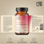 Vitality Daily Essentials von H3R LAB, tägliche Nahrungsergänzung mit Vitaminen und Mineralien, Flasche mit bunten Tabletten.