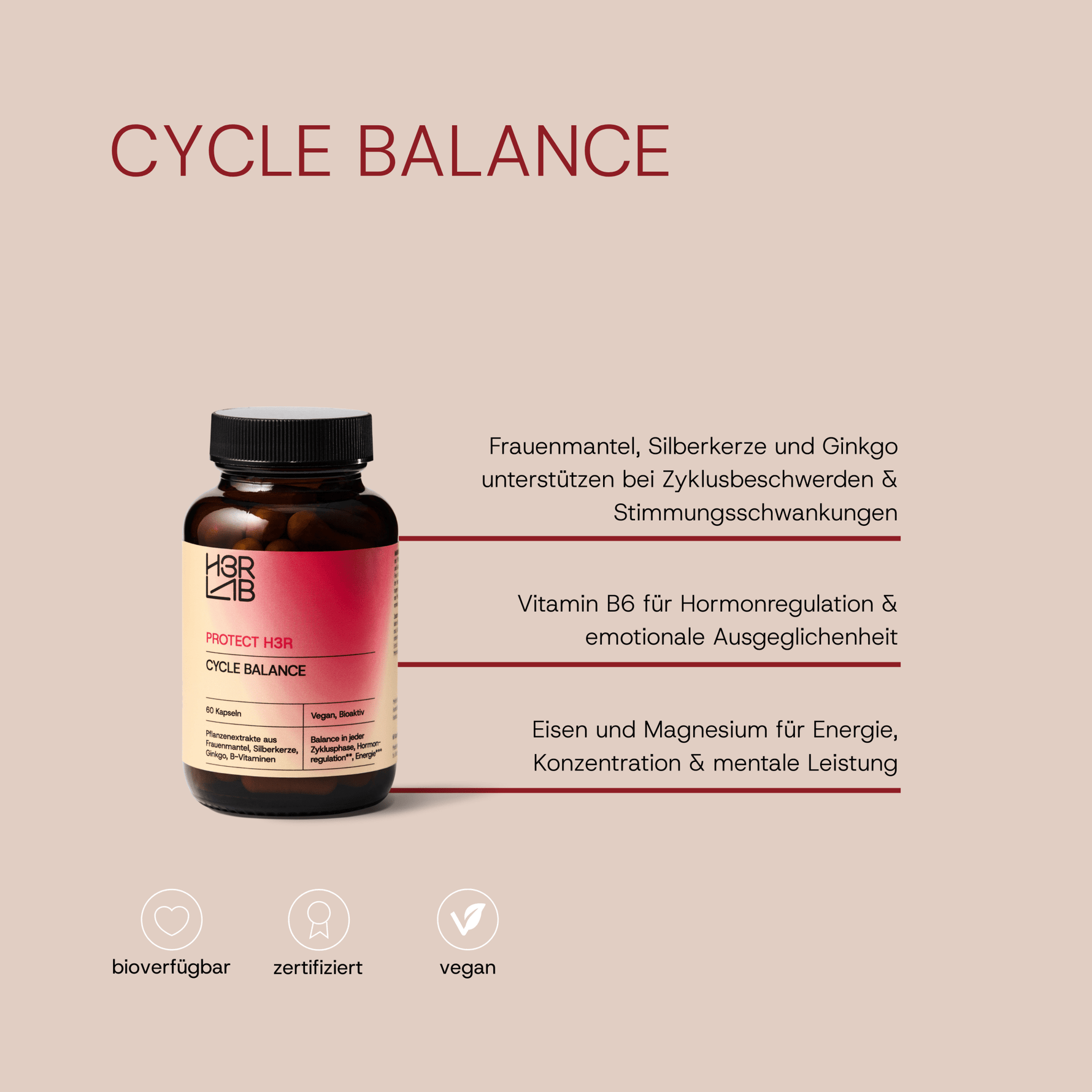 H3RLAB Zyklus & Darm Balance Bundle mit natürlichen Nahrungsergänzungen für einen gesunden Zyklus und Darmgesundheit.