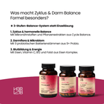 H3RLAB Zyklus- und Darm-Balance-Bundle mit natürlichen Nahrungsergänzungsmitteln auf weißem Hintergrund