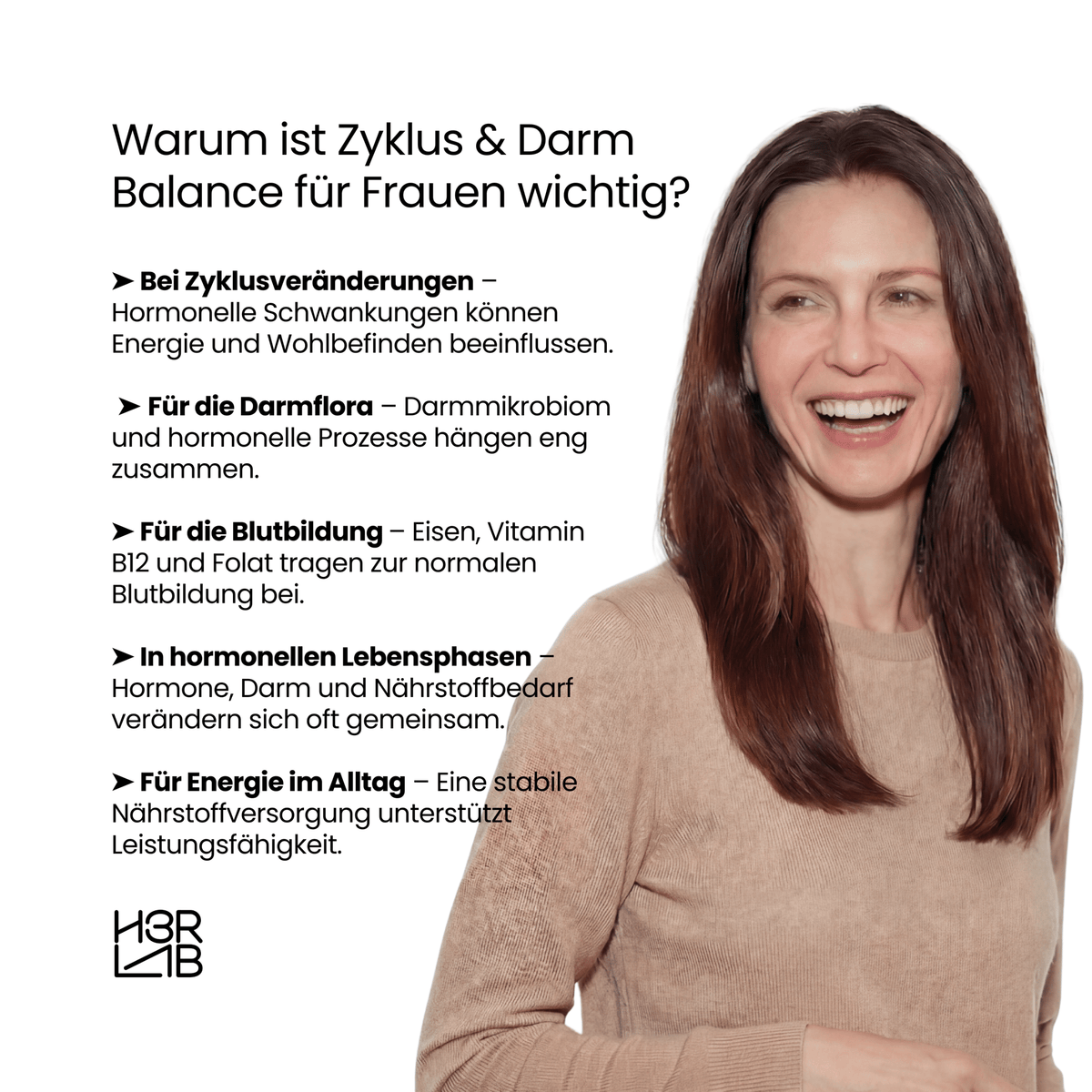 H3RLAB Zyklus & Darm Balance Bundle mit natürlichen Nahrungsergänzungsmitteln für einen ausgeglichenen Zyklus und Darmgesundheit.